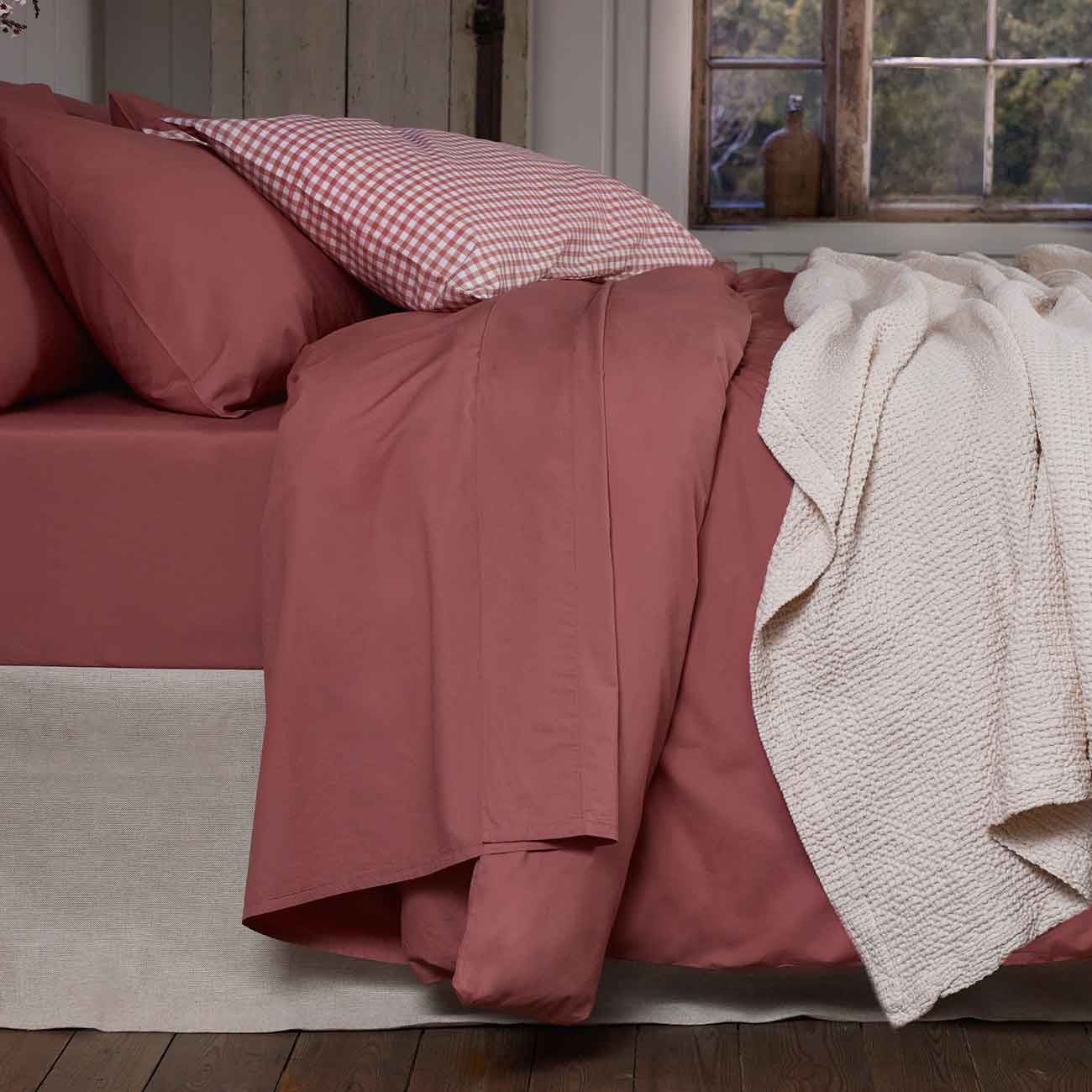 Red Dune Washed Cotton Percale and Red Dune Gingham Bedding