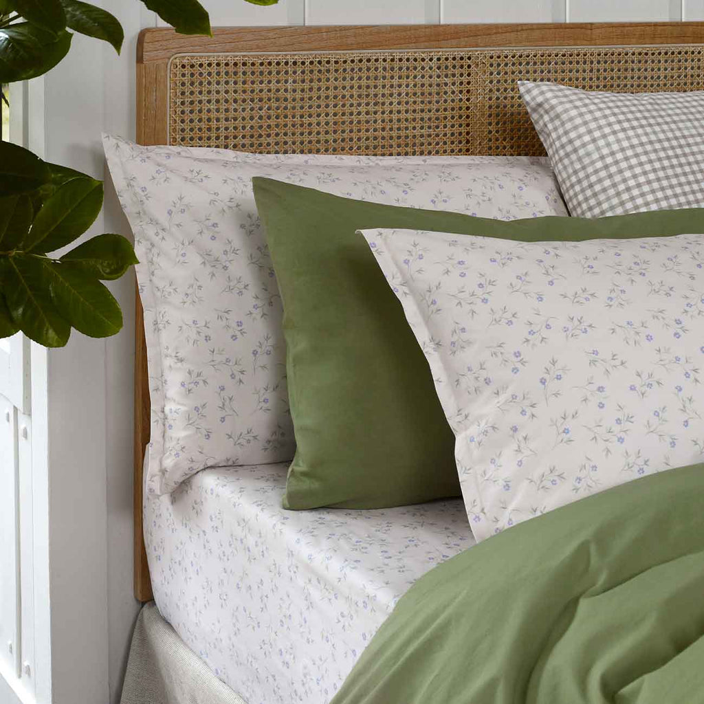 Spring Sprig Printed Cotton. Pear Percale Cotton  and Pear Gingham Printed Cotton Bedding