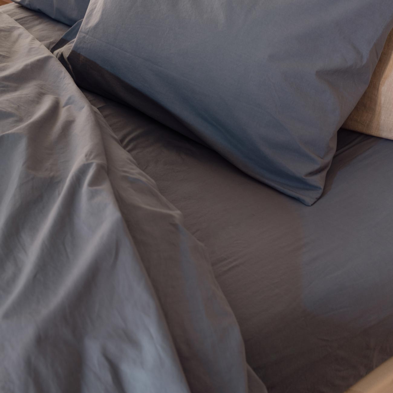Cove Blue Washed Percale Cotton Fitted Sheet