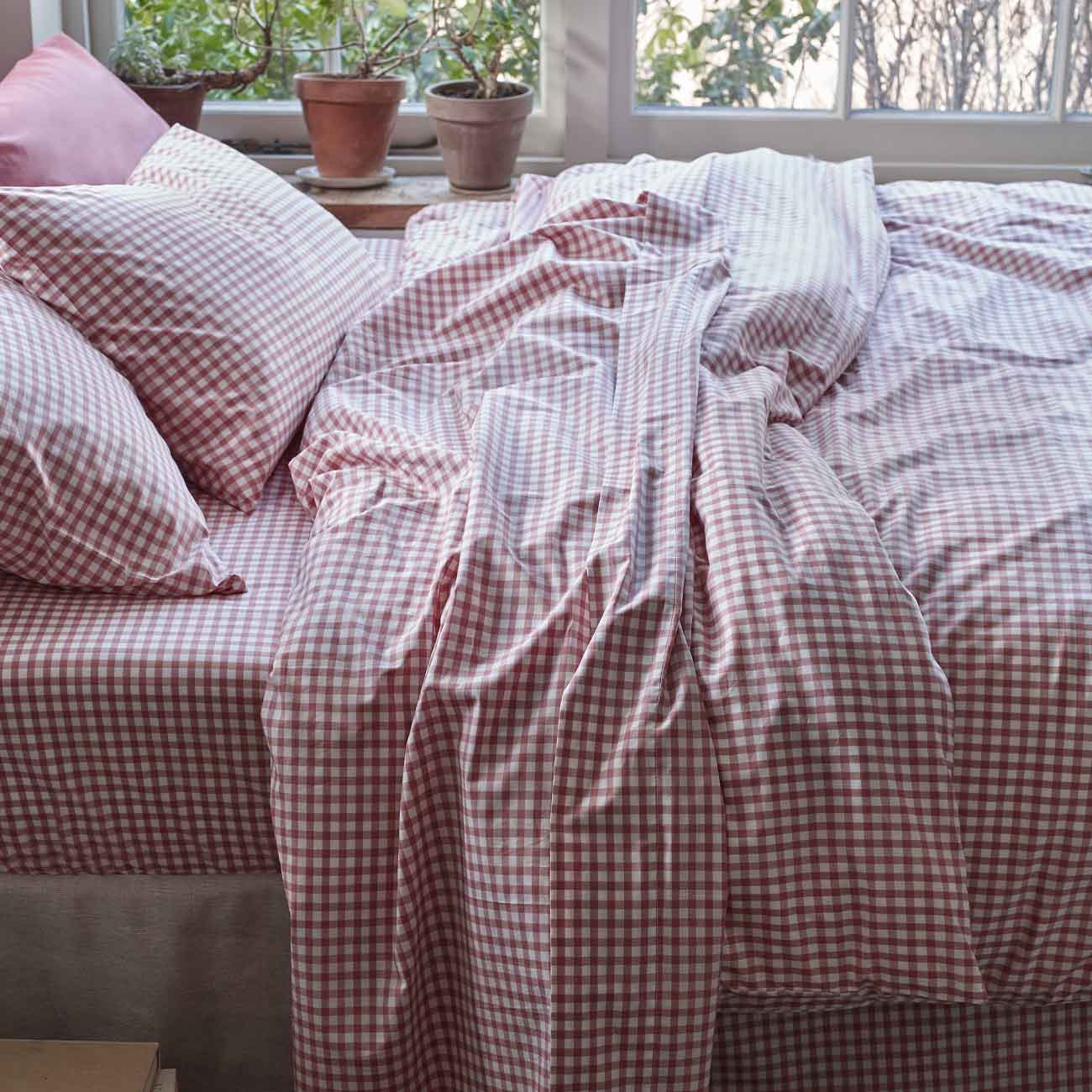 Red Dune Small Gingham Cotton, Red Dune Percale Cotton And French Rose Percale Cotton Bedding