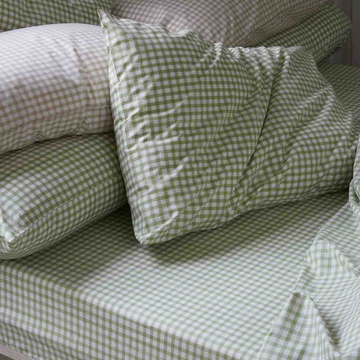 Pear and Cafe Au Lait  Small Gingham Cotton Bedding