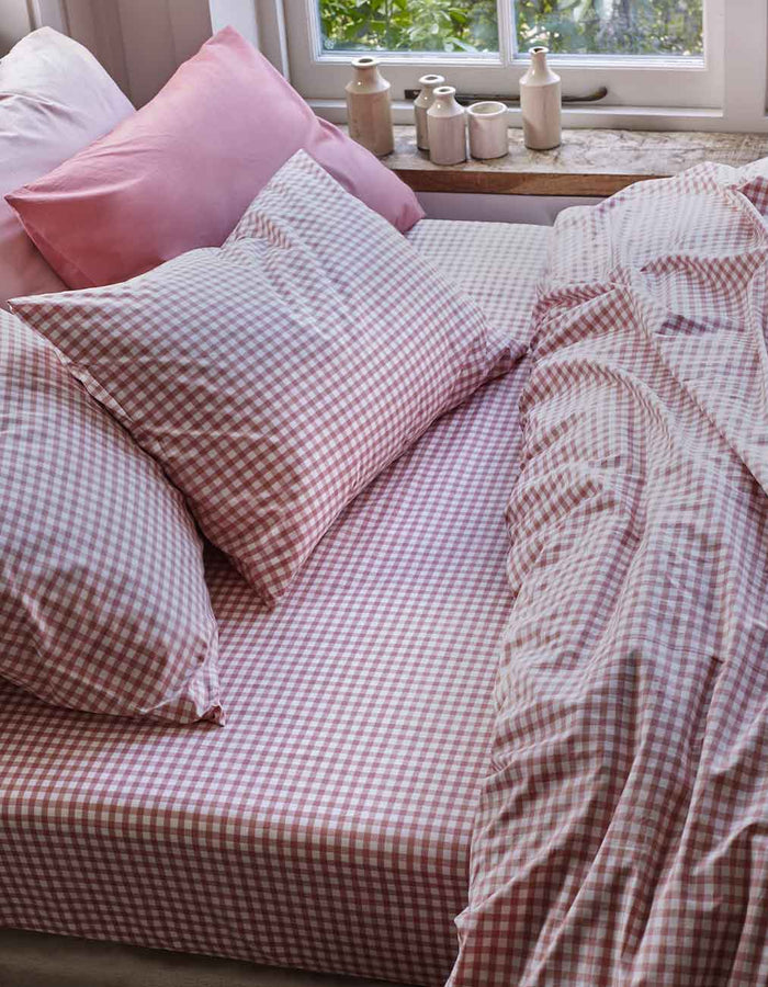 Red Dune Small Gingham Cotton, Red Dune Percale Cotton and French Rose Percale Cotton Bedding
