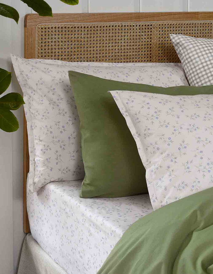 Spring Sprig Printed Cotton. Pear Percale Cotton  and Pear Gingham Printed Cotton Bedding