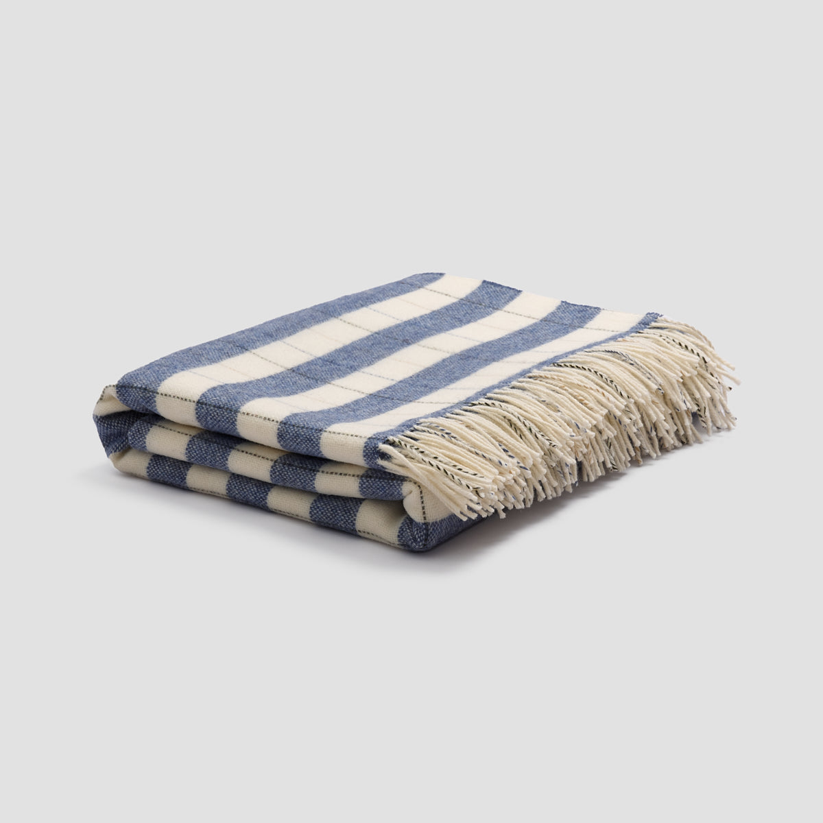 Warm Blue Checked Stripe Wool Blanket