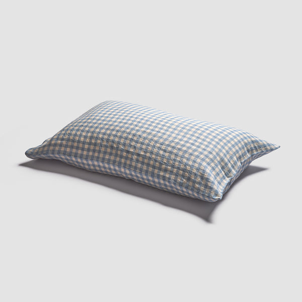 Warm Blue Gingham Linen Sheet Set