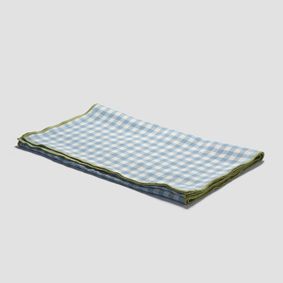 Warm Blue Gingham 100% Linen Table Runner