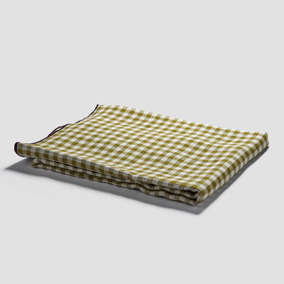 Botanical Green Gingham 100% Linen Tablecloth