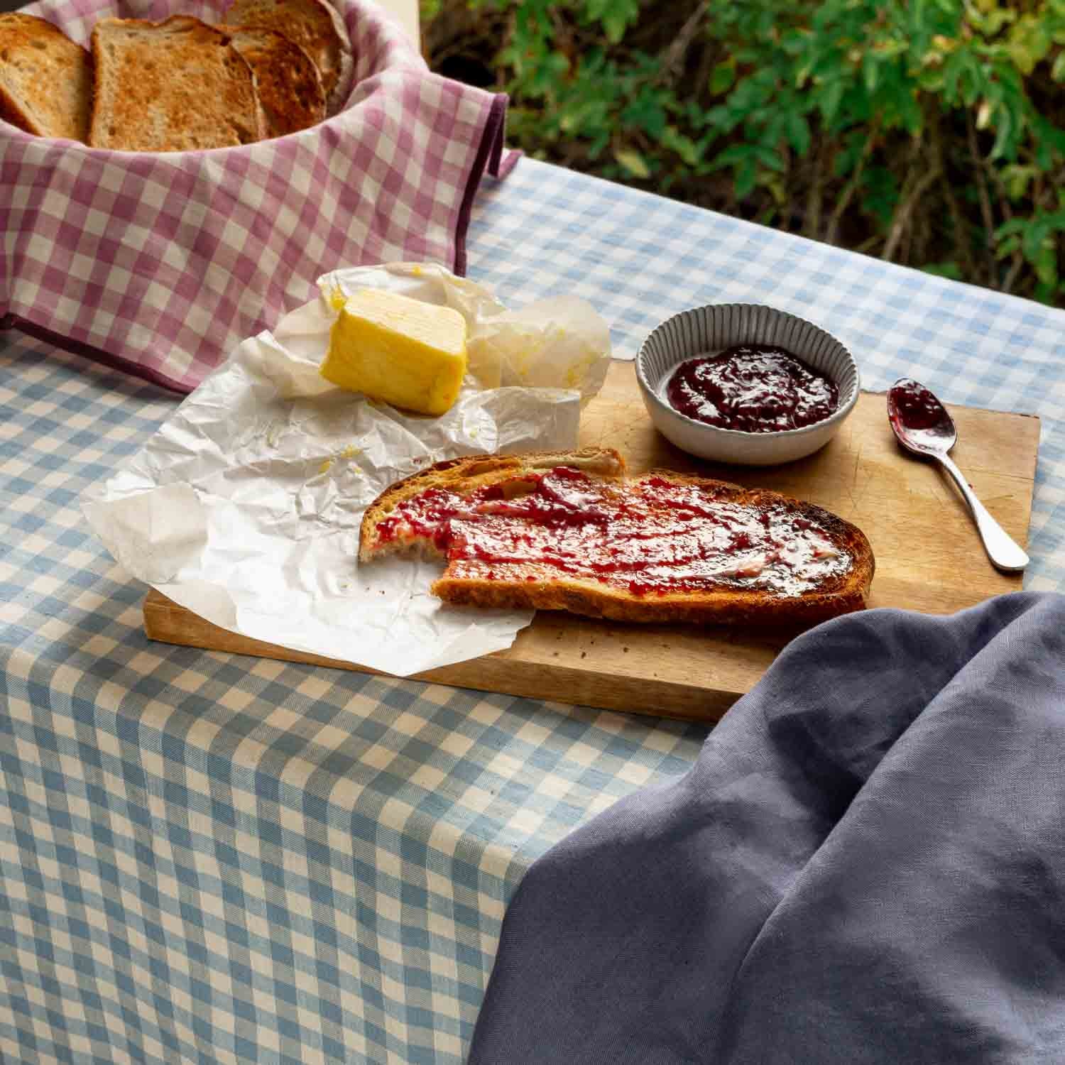 Warm Blue Gingham Linen Tablecloth