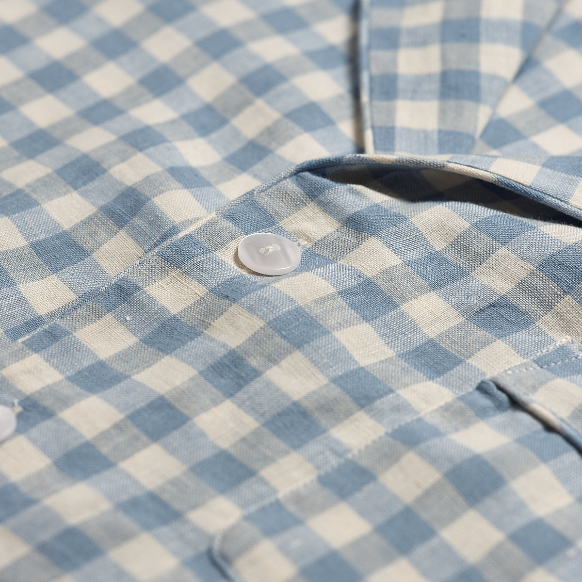 Men's Warm Blue Gingham Linen Pajama Shirt | Piglet in Bed US