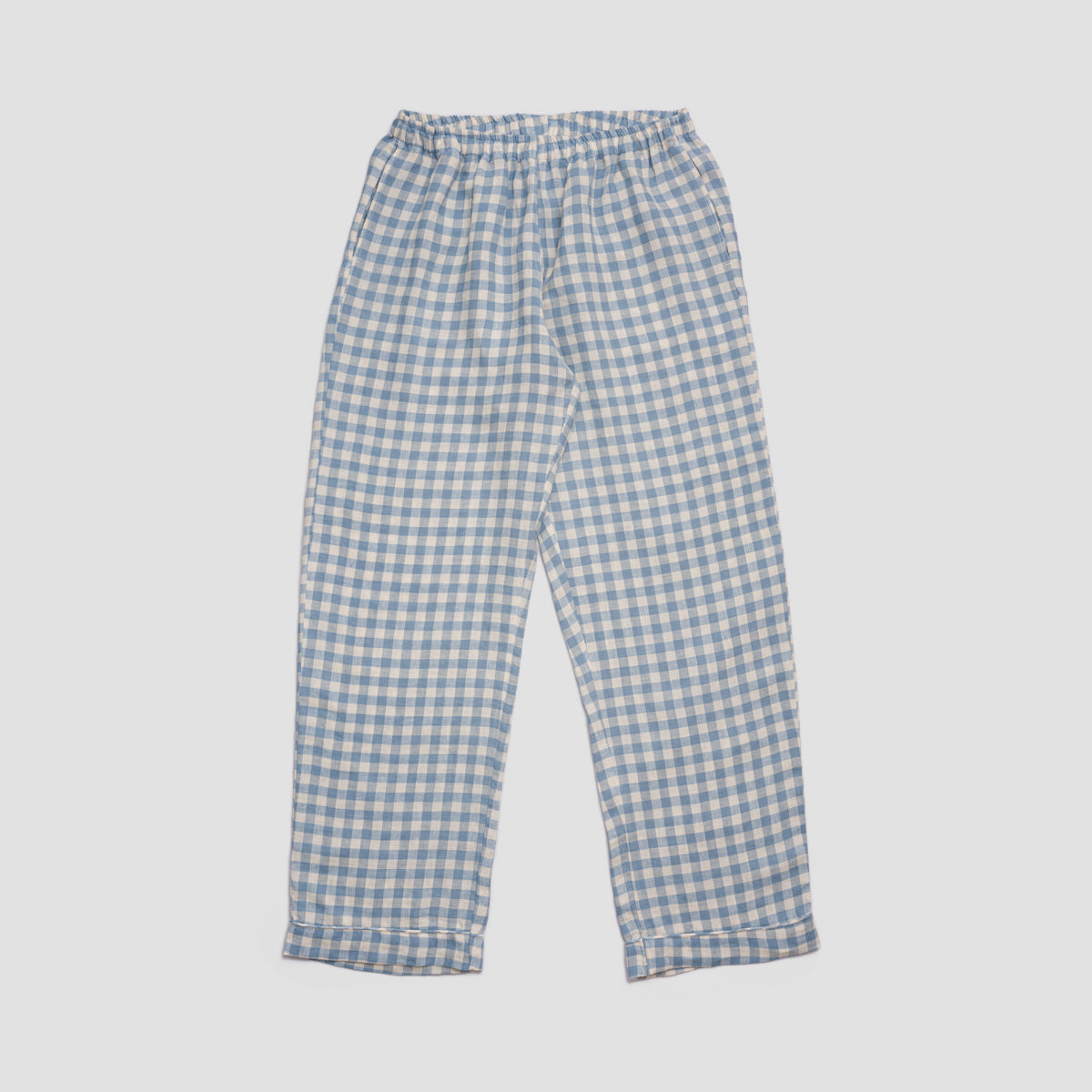 Men's Warm Blue Gingham Linen Pajama Pants Set