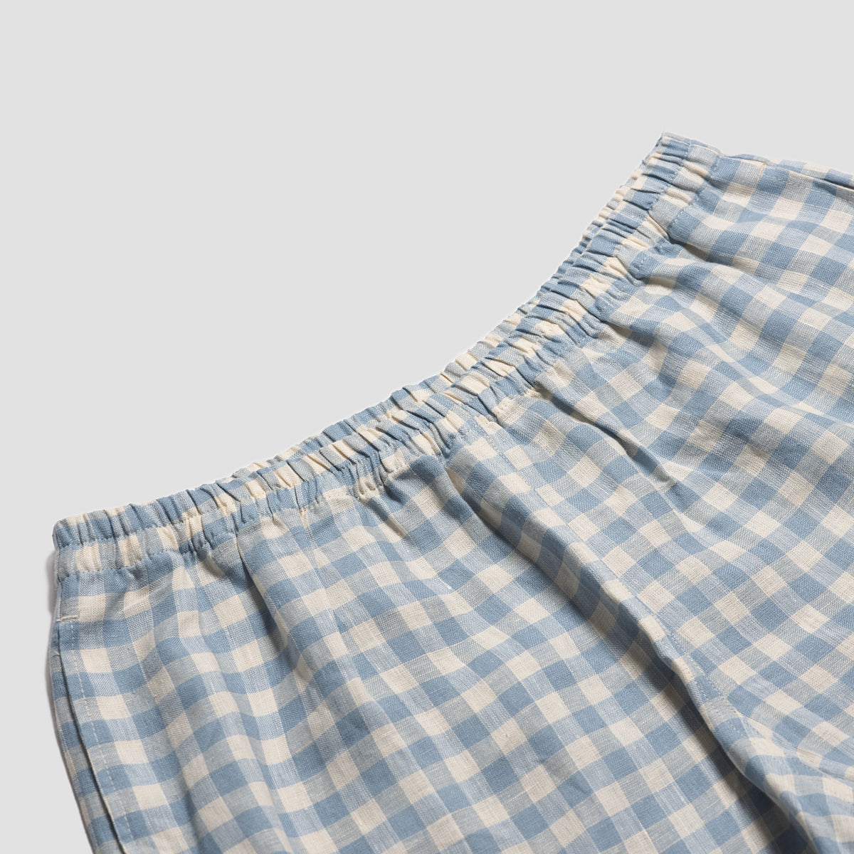 Warm Blue Gingham Linen Pajama Shorts