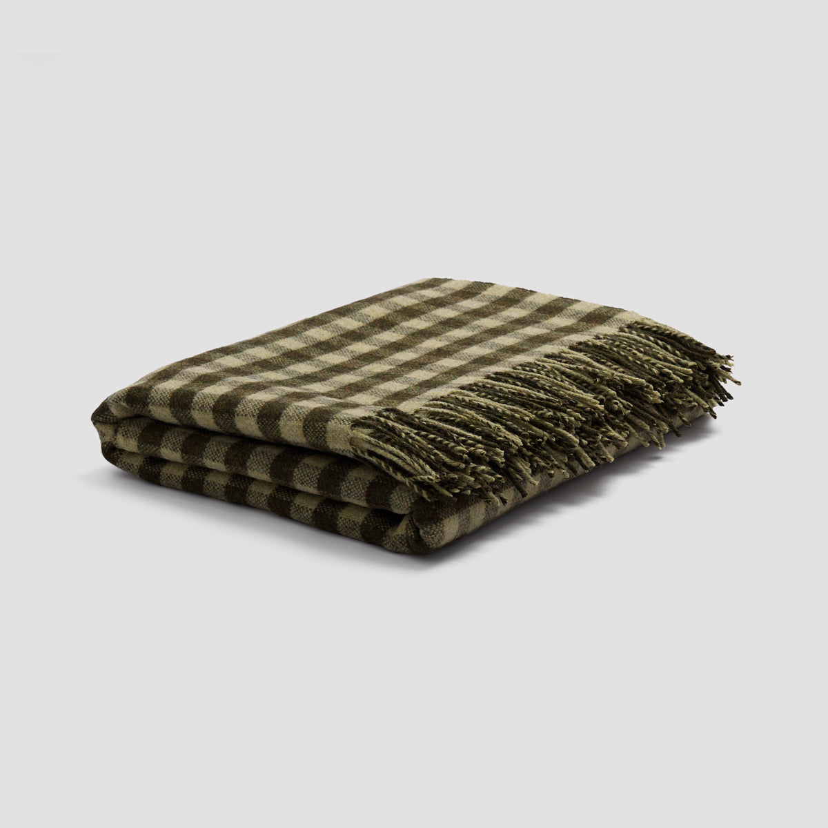 Botanical Green Gingham Wool Blanket