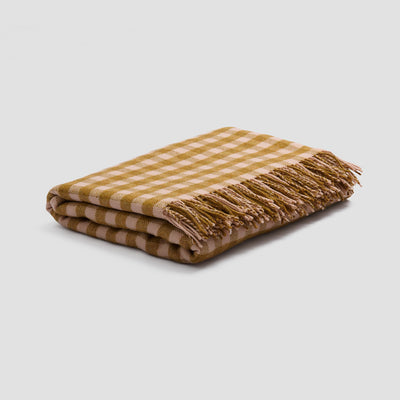 Ochre Gingham Wool Blanket - alternate image