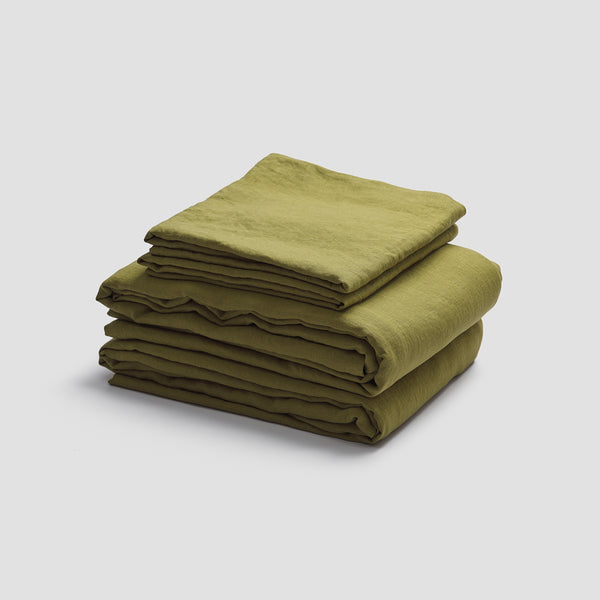 Botanical Green Linen Sheet Set