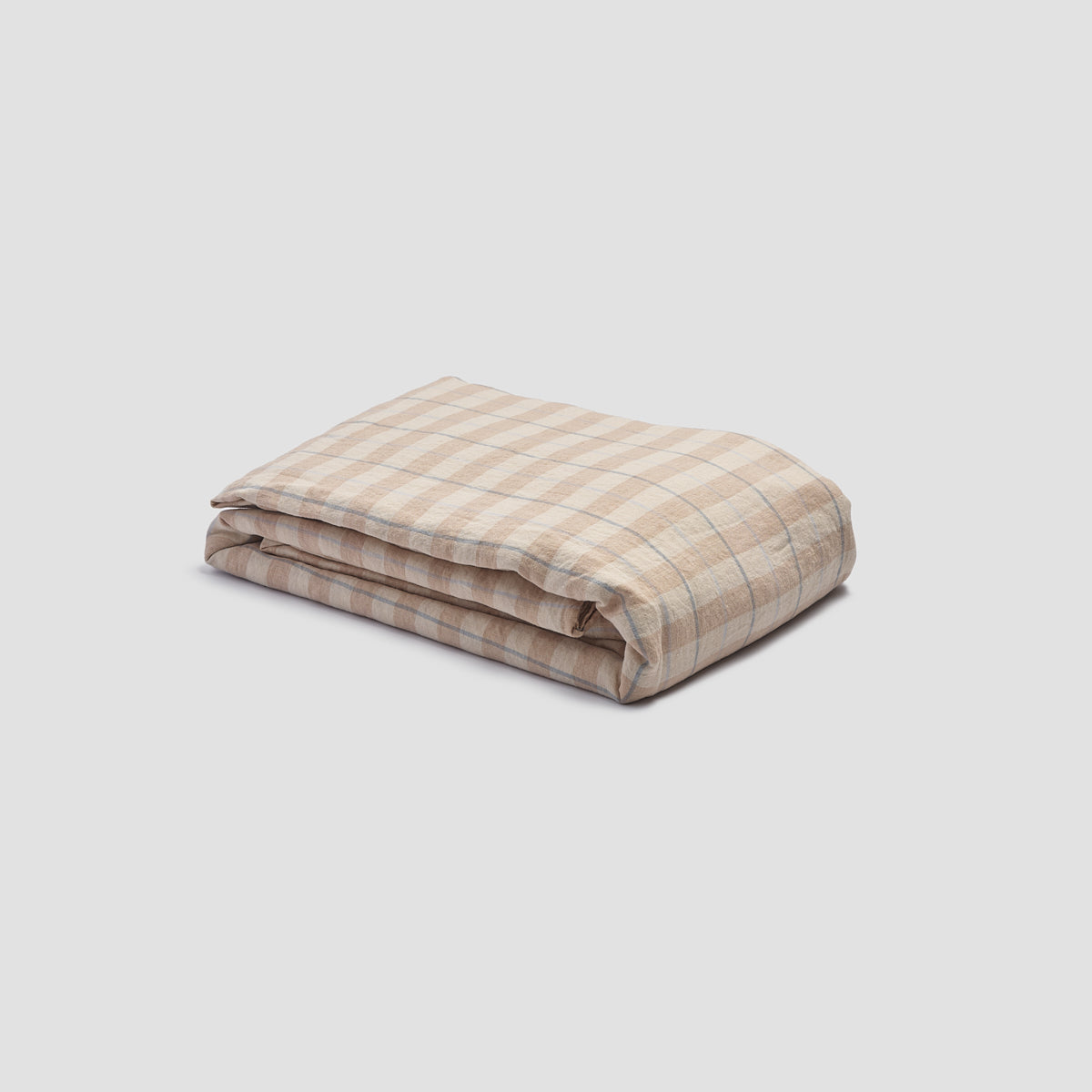 Cafe au Lait Check Stripe 100% Linen Duvet Cover | Piglet in