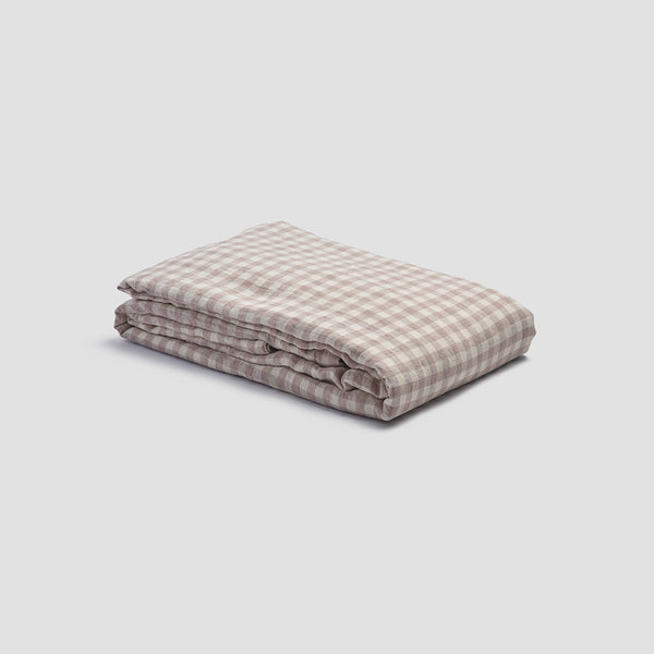 Mushroom Gingham Linen Duvet Cover