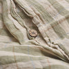 Pear Check Stripe Linen Duvet Cover Button Detail