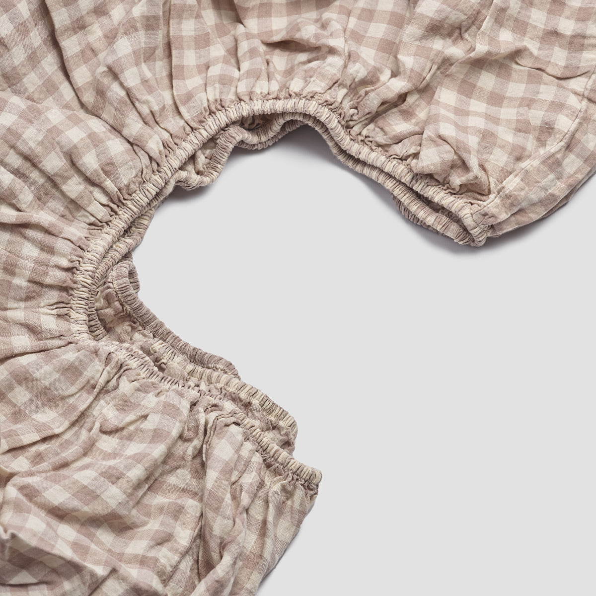 Mushroom Gingham Linen Blend Fitted Sheet - Queen