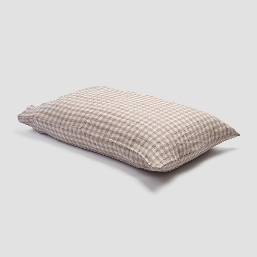 Mushroom Gingham Linen Pillowcase