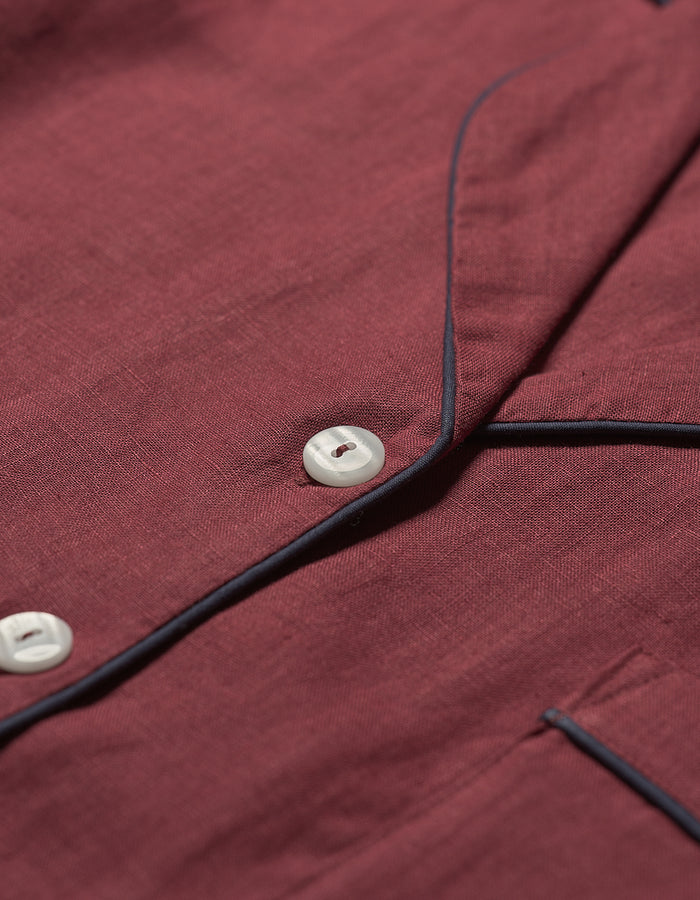 Women's Cherry Plain Linen Pajama Shirt Button Detail