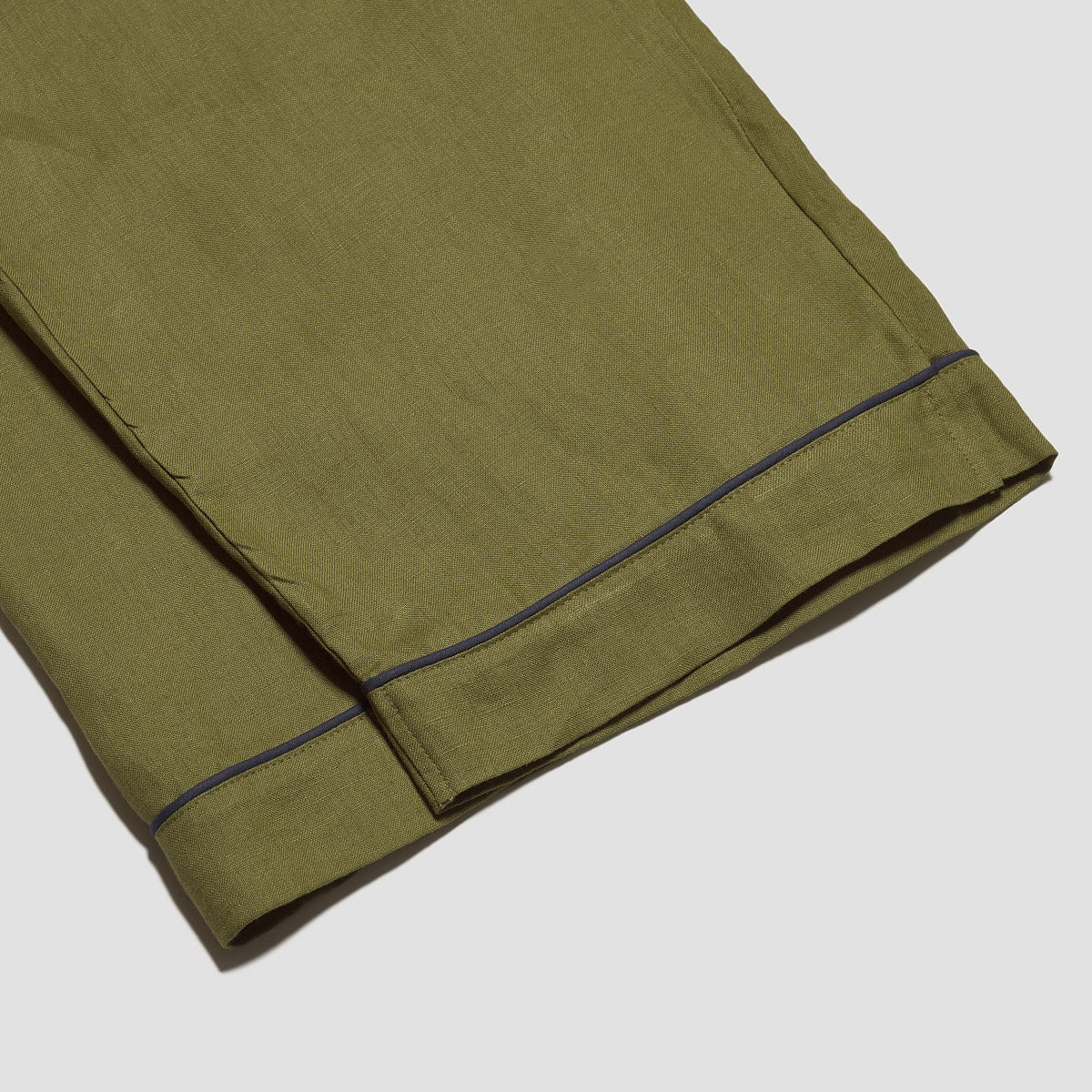 Men's Moss Plain Linen Pajama Pants Hem Detail
