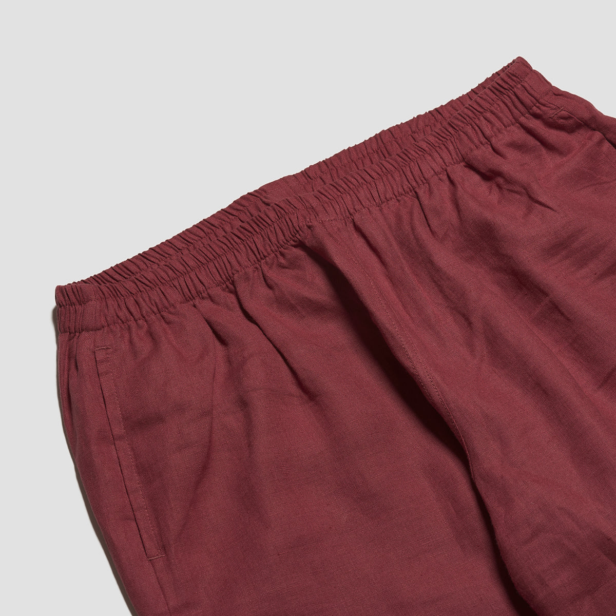 Men's Cherry Plain Linen Pajama Pants Waistband Detail