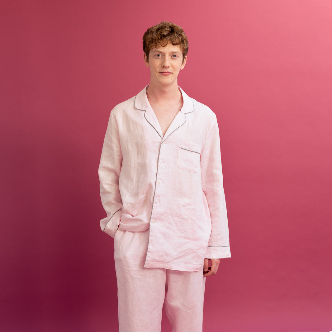 Men's linen pajamas made from natural linen Piglet in Bed US