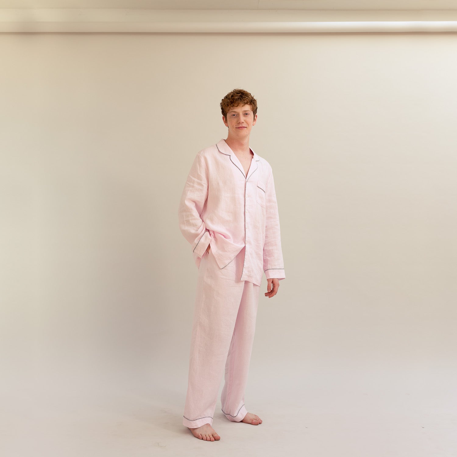  Men's Blush Pink Linen Pajama Pants