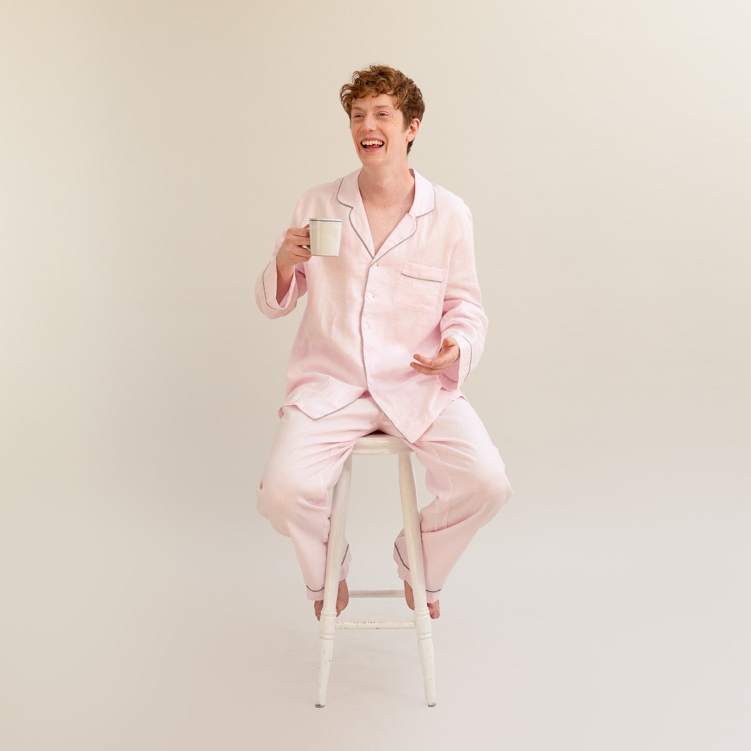 Men's Blush Pink Linen Pajama Set