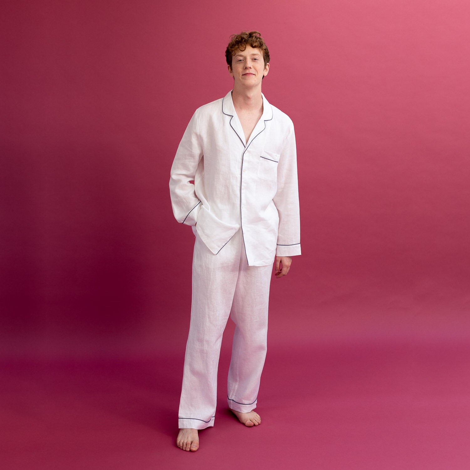 Men's White Linen Pajama Set