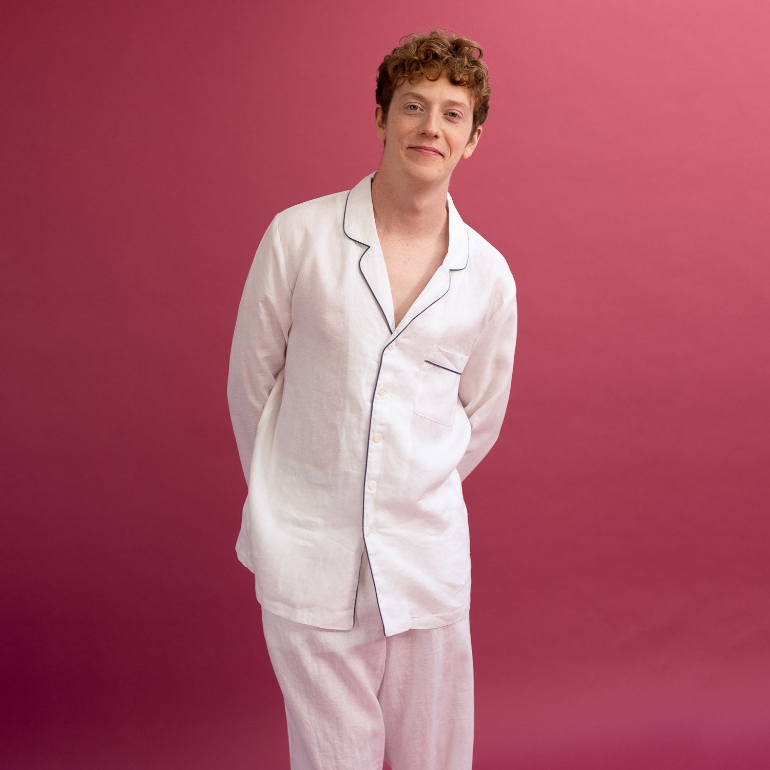 Men's White Linen Pajama Shirt
