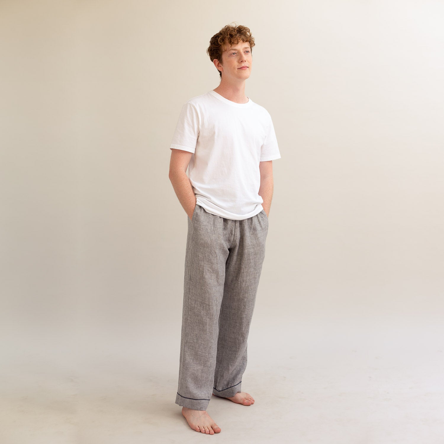 Men's Gray Linen Pajama Pants