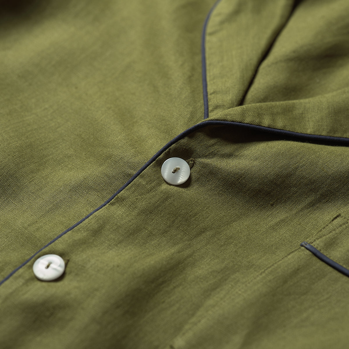 Men's Moss Plain Linen Pajama Shirt Button Detail