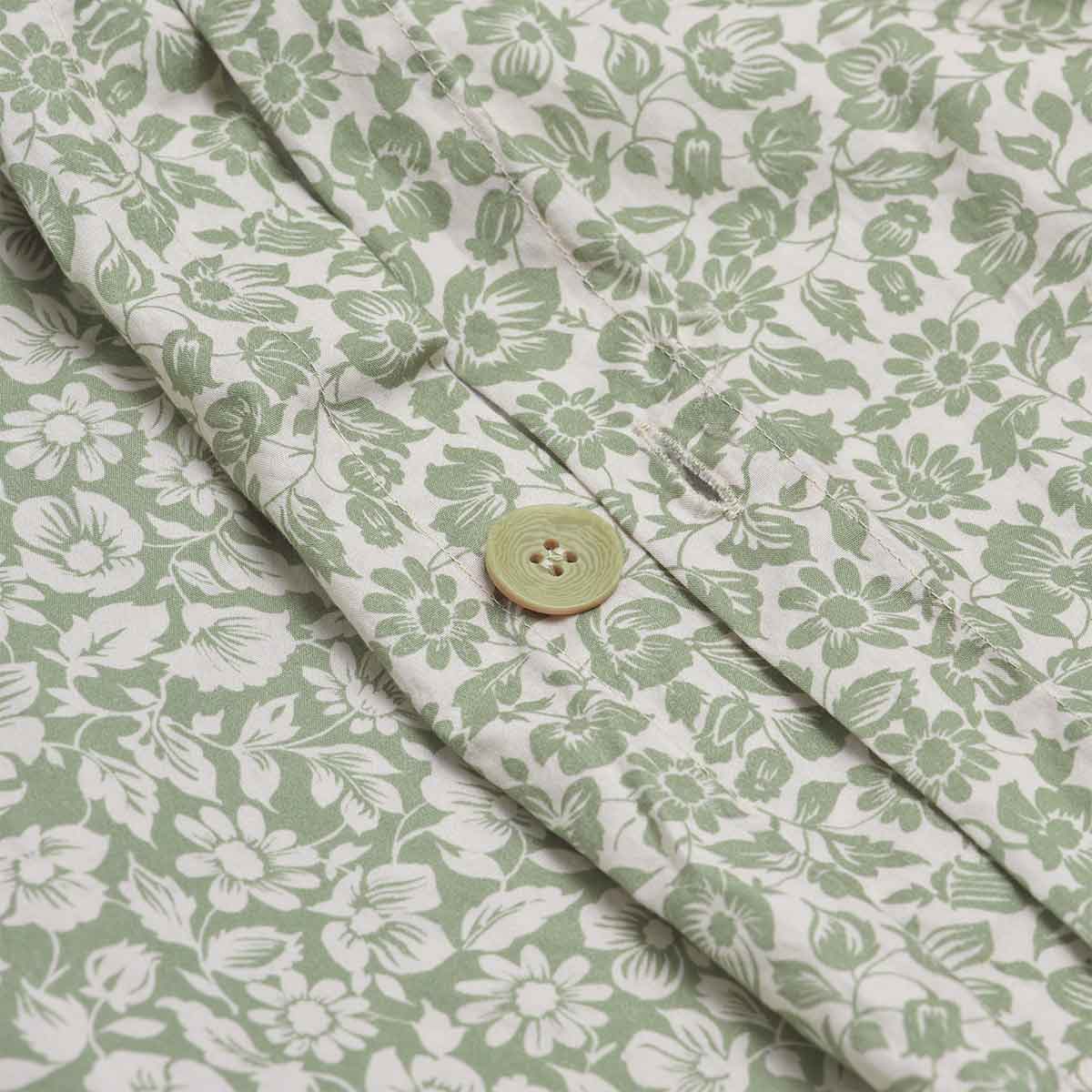Pear Meadow Floral Washed Cotton Duvet Cover Button Detail