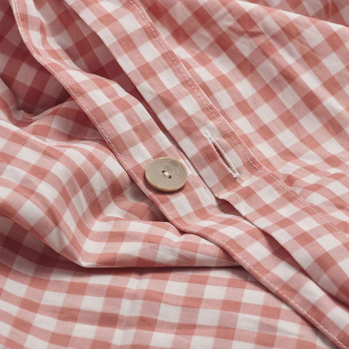 Red Dune Small Gingham Cotton Duvet Cover Button Detail