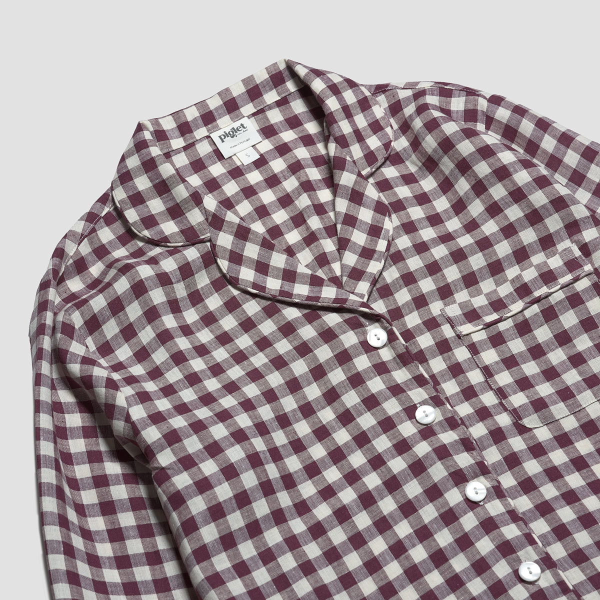 Women's Berry Gingham Pajama Shirt Collar Detail