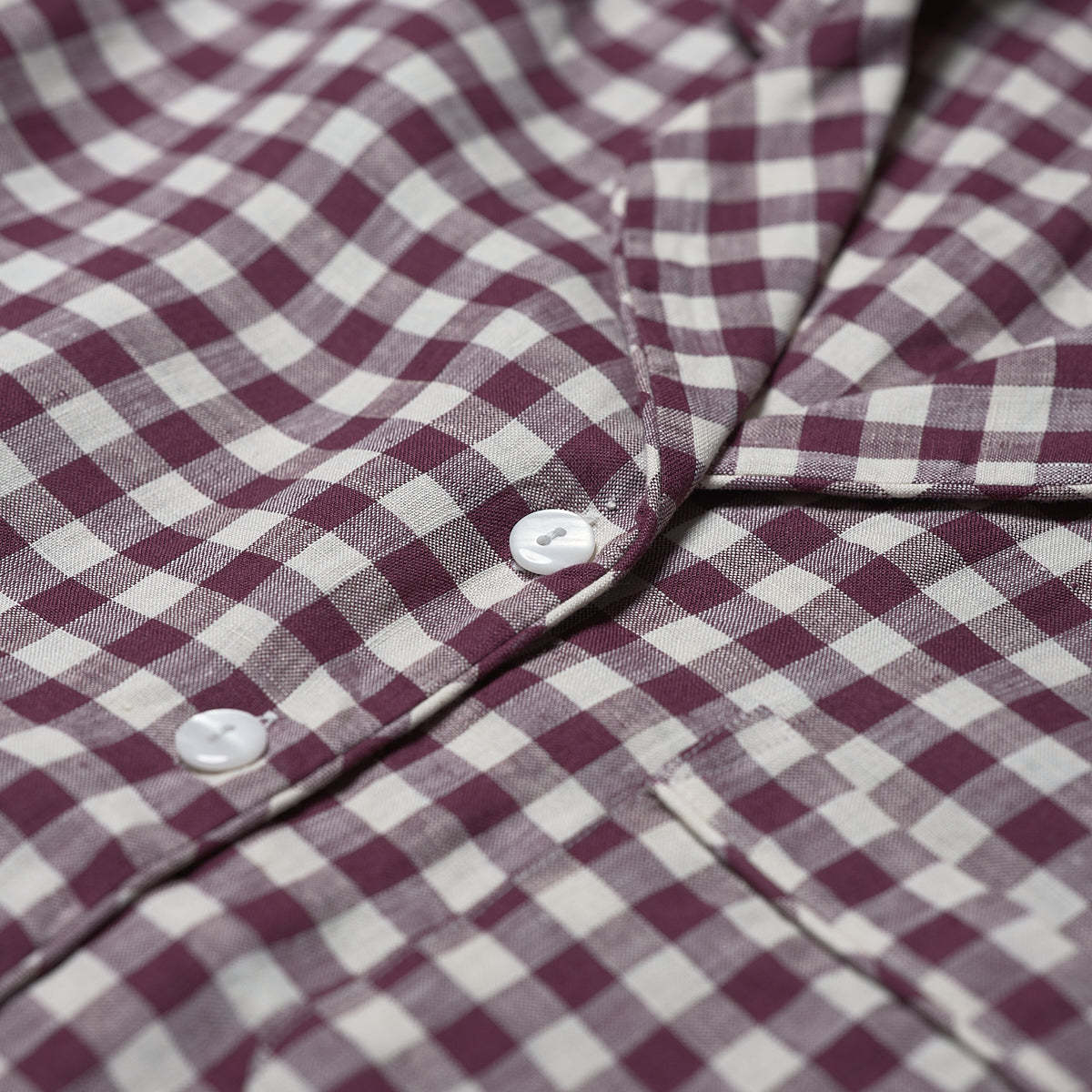 Women's Berry Gingham Linen Pajama Shirt Button Detail