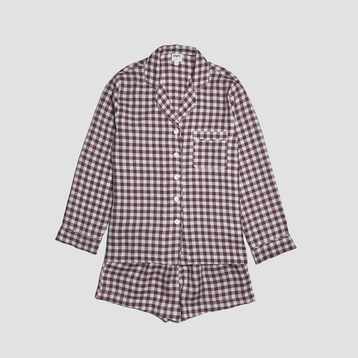 Berry Gingham Pajama Shorts Set