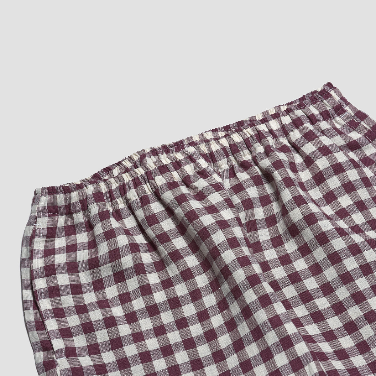Women's Berry Gingham Linen Pajama Pants Waistband Detail