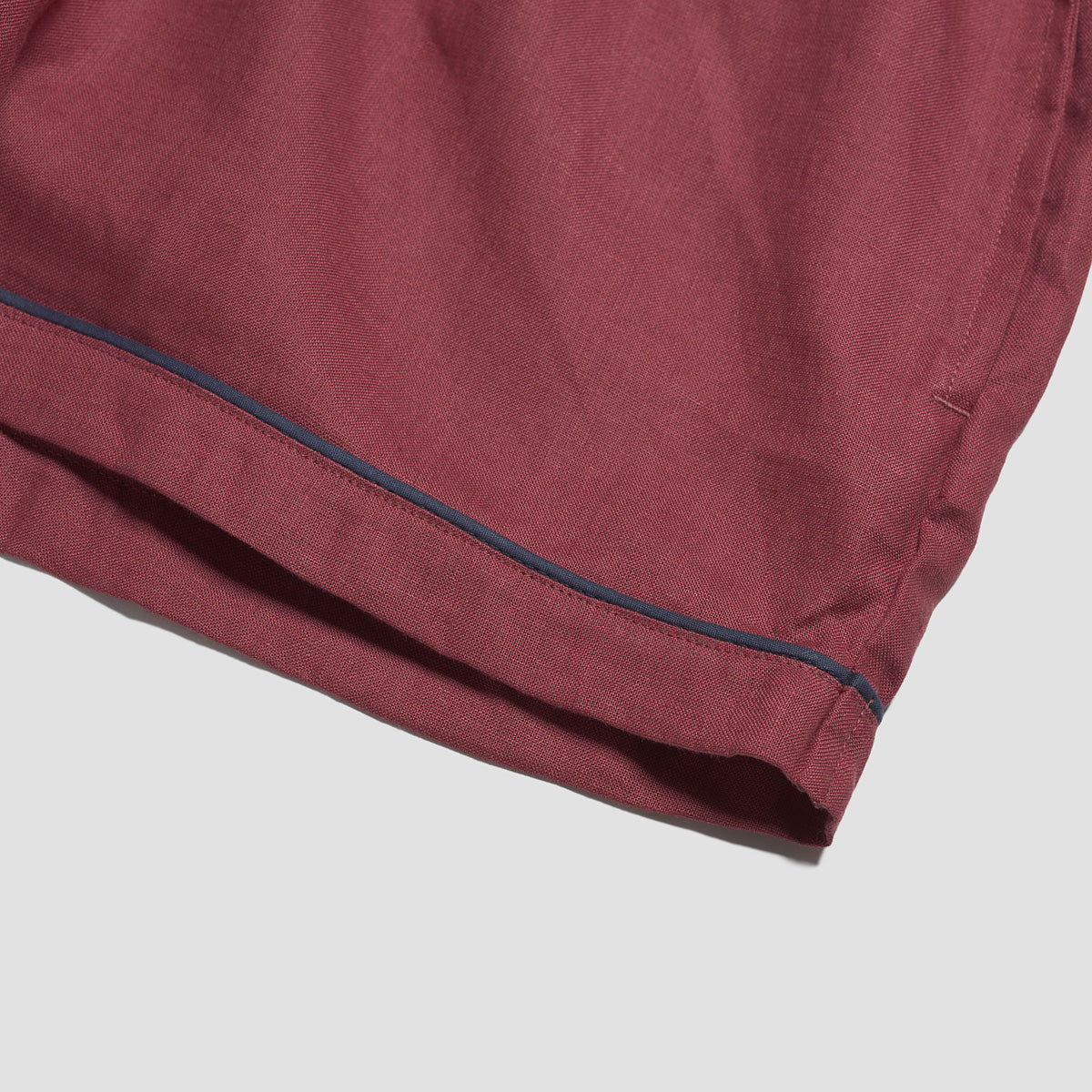 Women's Cherry Plain Linen Pajama Shorts Piping Detail