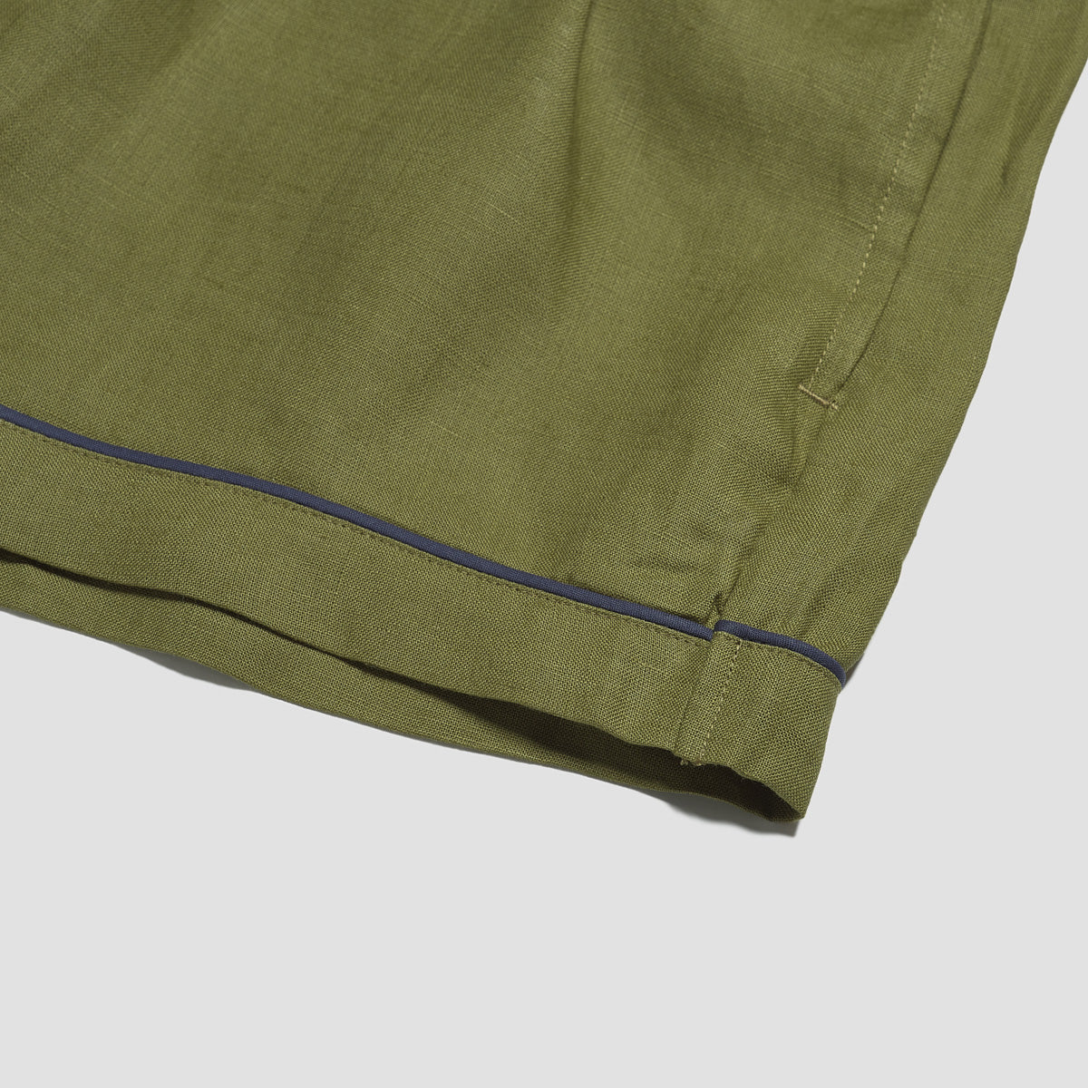Moss Plain Linen Pajama Shorts Piping Detail