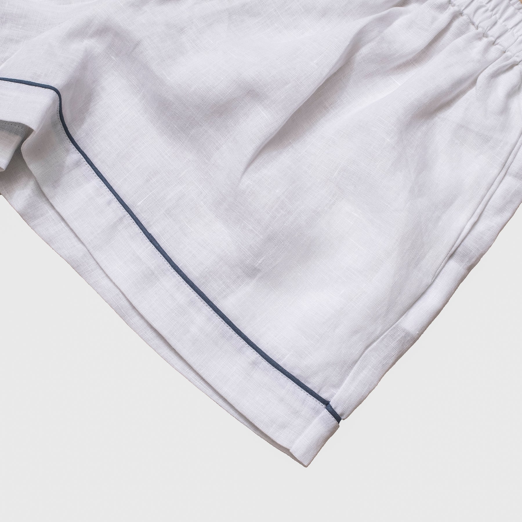 Women's White Linen Pajama Shorts Piping