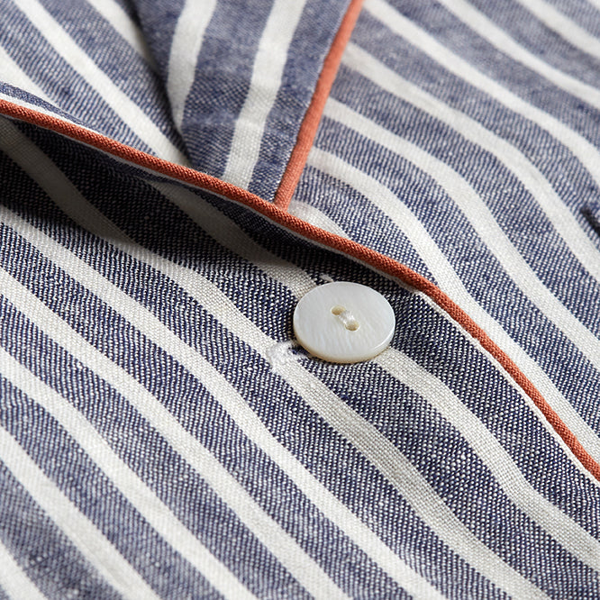 Women's Midnight Stripe Linen Pajama Shirt Piping